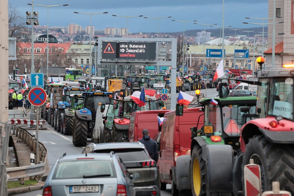Protesty zemědělců v centru Prahy (19. 2. 2024)