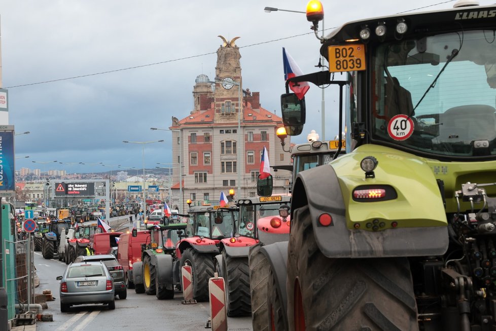 Protesty zemědělců v centru Prahy (19. 2. 2024)
