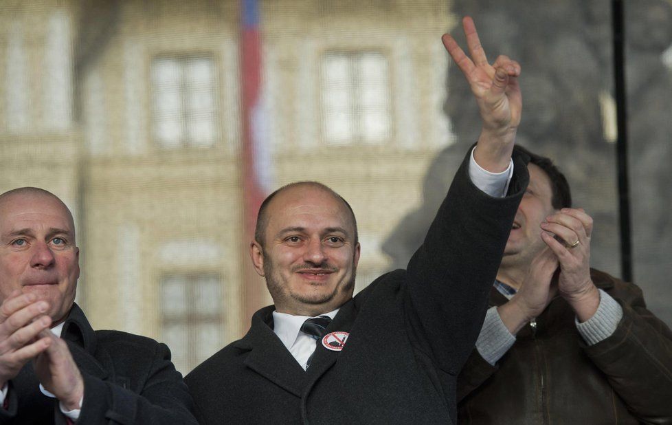 Martin Konvička na demonstraci na Hradčanském náměstí (6. 2. 2016)