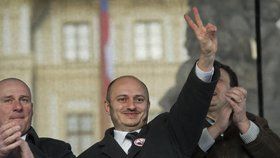 Šéf Bloku proti islámu Martin Konvička na demonstraci na Hradčanském náměstí (6. 2. 2016)