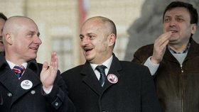 Šéf Bloku proti islámu Martin Konvička na demonstraci na Hradčanském náměstí (6. 2. 2016)