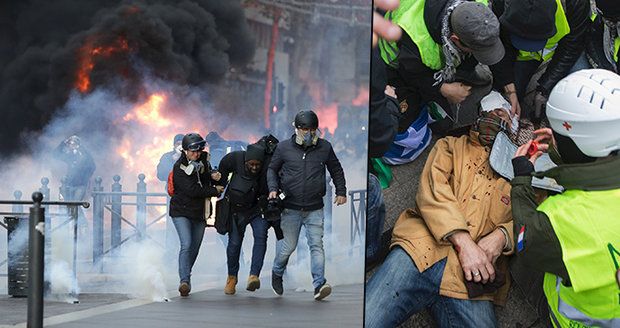Hořící auta, vodní děla, 135 zraněných a 1700 zadržených. Po protestech v Paříži uklízí