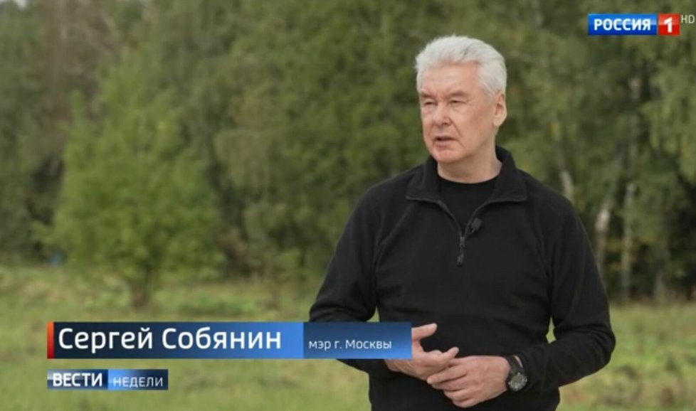 Starosta Moskvy Sergej Sobjanin v televizi Rossija 1
