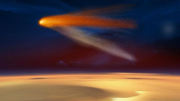 Průlet komety Siding Spring kolem Marsu (vizualizace)