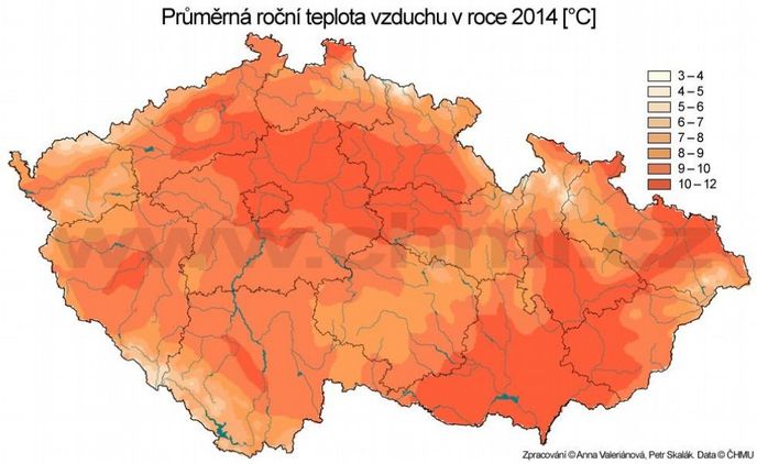 Průměrné teploty v ČR, 2014