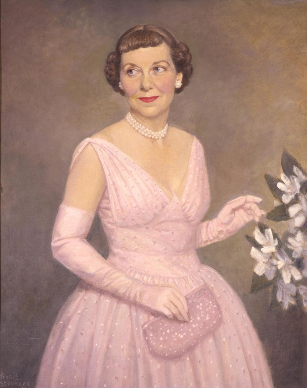 Mamie Eisenhowerová v jejich proslulých růžových šatech.