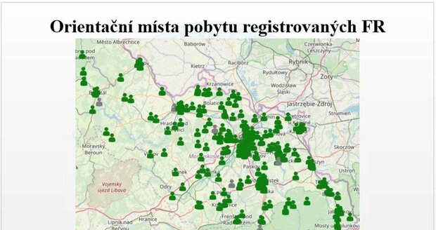 Orientační místa pobytu FR v Moravskoslezském kraji.