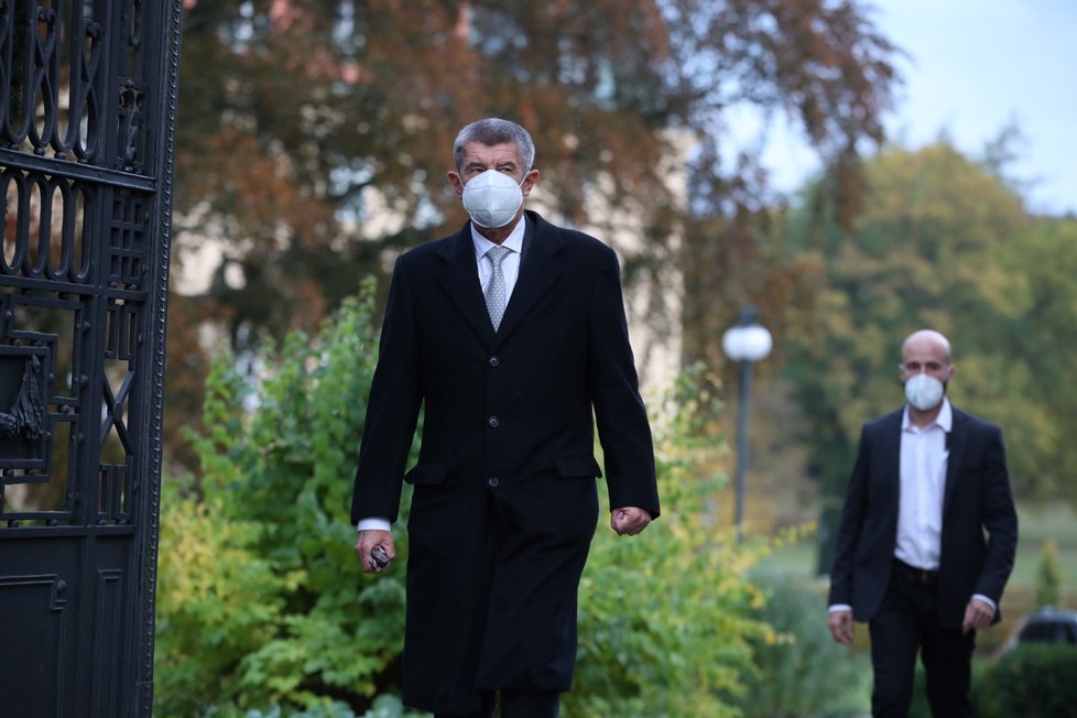 Premiér Andrej Babiš (ANO) po jednání s prezidentem ohledně rezignace ministra zdravotnictví Romana Prymuly (za ANO) (23.10.2020)