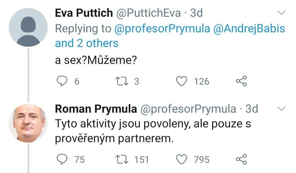 Ministr zdravotnictví Roman Prymula povolil Čechům sex, ale pouze s ověřeným partnerem. 