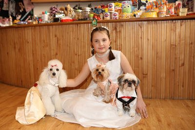 Družička Karla Krásová (9) se těší, až se svými psími miláčky půjde na svatbu.