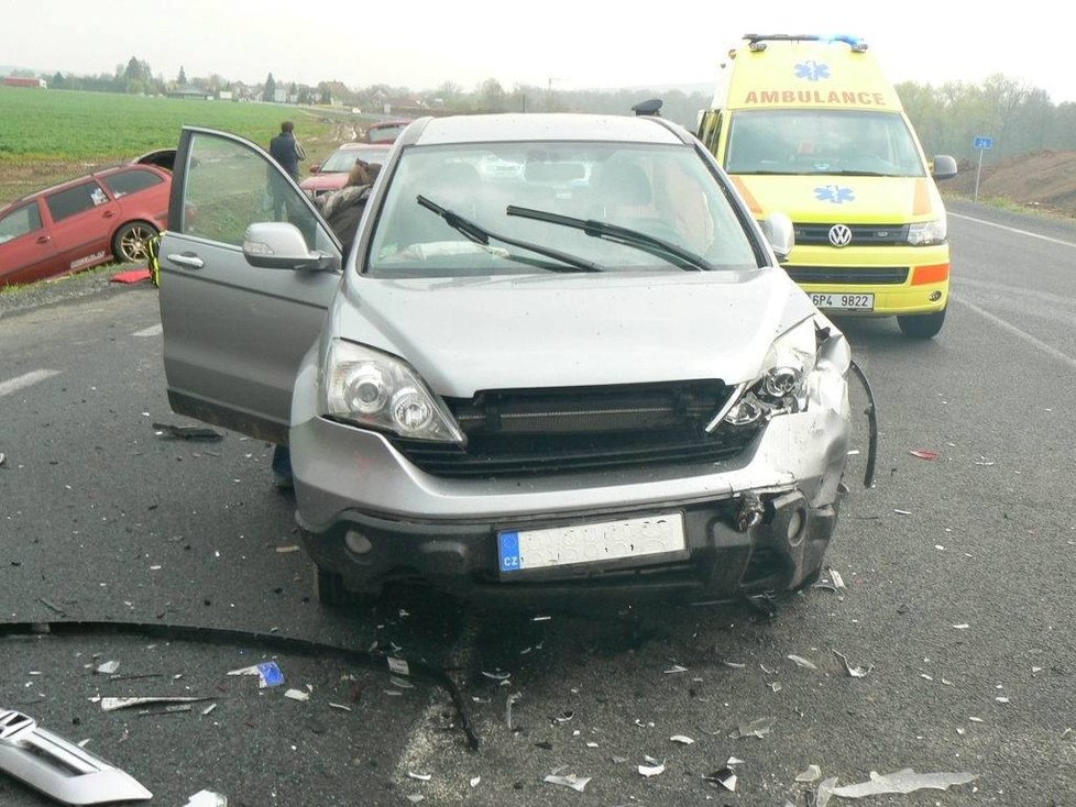 Řidičky bouraly cestou na krajskou psí výstavu ve Staňkově, jeden převážený pes nepřežil.