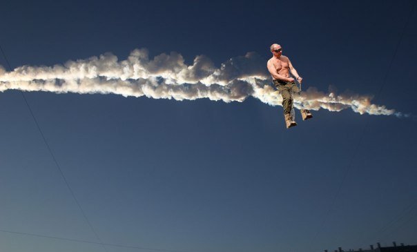 A jedeme! Rusové mají jasno, prezident Putin je zachránil od tragédie: Osedlal si meteorit a strhl jej mimo obydlený Čeljabinsk