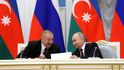 Prezidenti Ruska a Ázerbájdžánu Vladimir Putin a Ilham Alijev (22. 4. 2024).