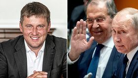 Český ministr zahraničí Tomáš Petříček (ČSSD), ruský ministr zahraničí Sergej Lavrov a ruský prezident Vladimir Putin.