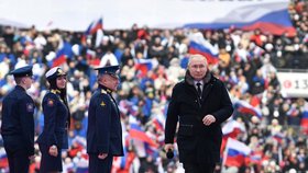 Vladimir Putin k výročí "speciální vojenské operace" promluvil na stadionu Lužniki (22. 2. 2023).