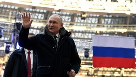 Prezident Vladimir Putin vystoupil na patriotické show na stadionu Lužniki. (22. 2. 2023)