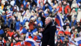 Prezident Vladimir Putin vystoupil na patriotické show na stadionu Lužniki. (22. 2. 2023)