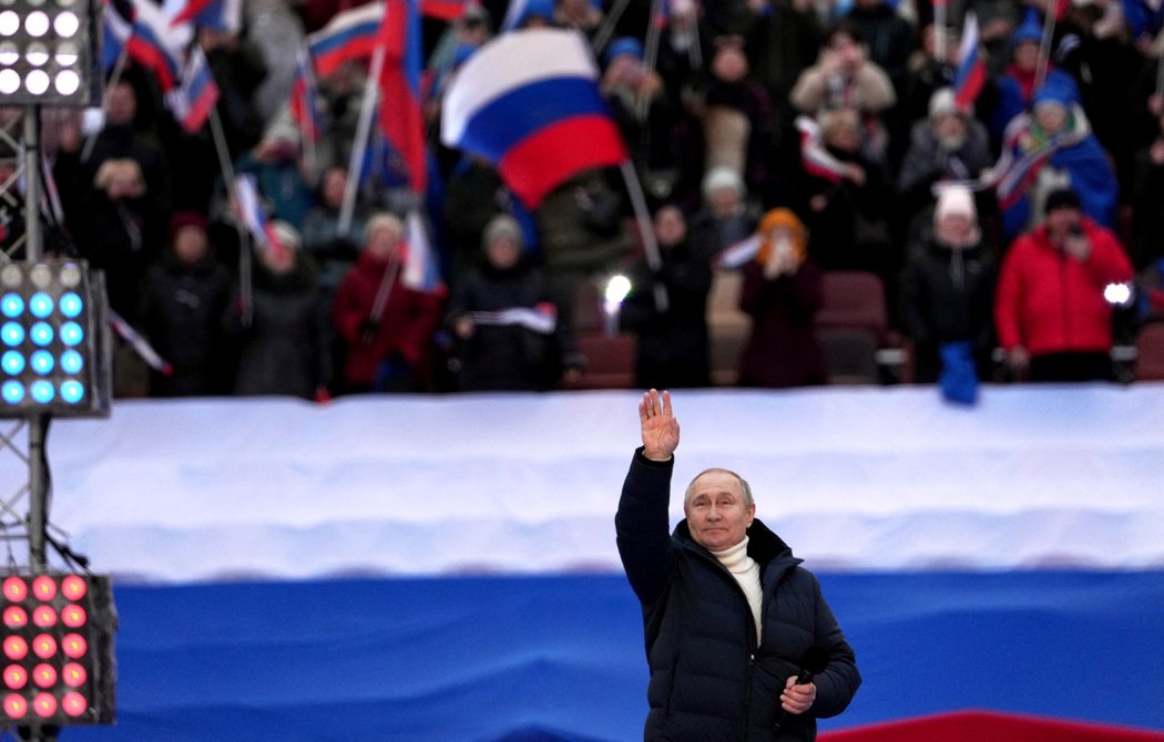 Stadion Lužniki: Vladimir Putin hovoří o Ukrajině a Krymu, 18. března.