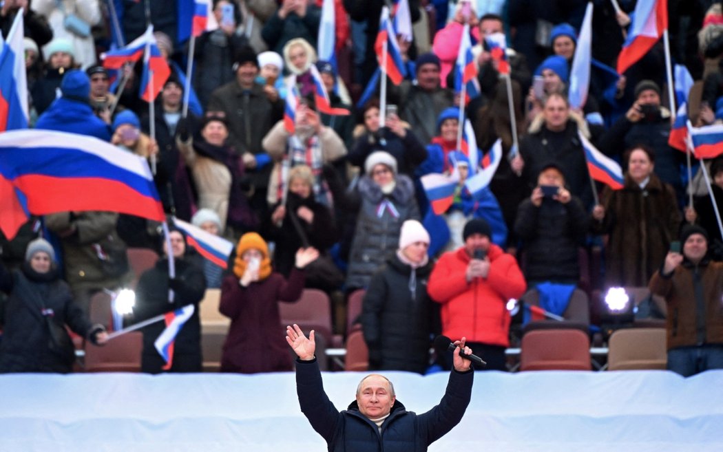 Stadion Lužniki: Vladimir Putin hovoří o Ukrajině a Krymu, 18. března.
