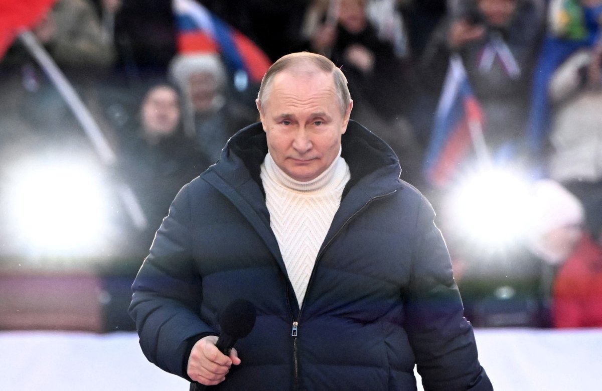 Stadion Lužniki: Vladimir Putin hovoří o Ukrajině a Krymu, 18. března.