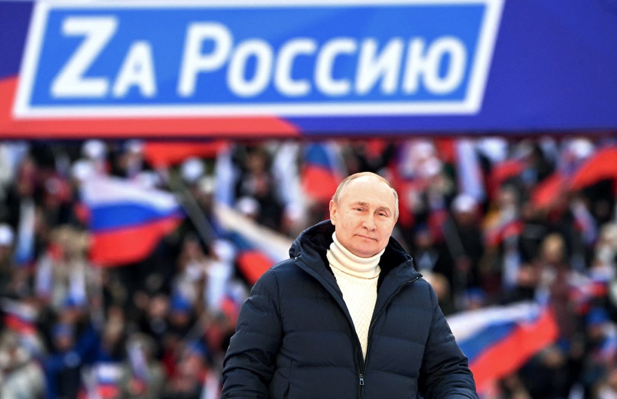 Stadion Lužniki: Vladimir Putin hovoří o Ukrajině a Krymu, 18. března.