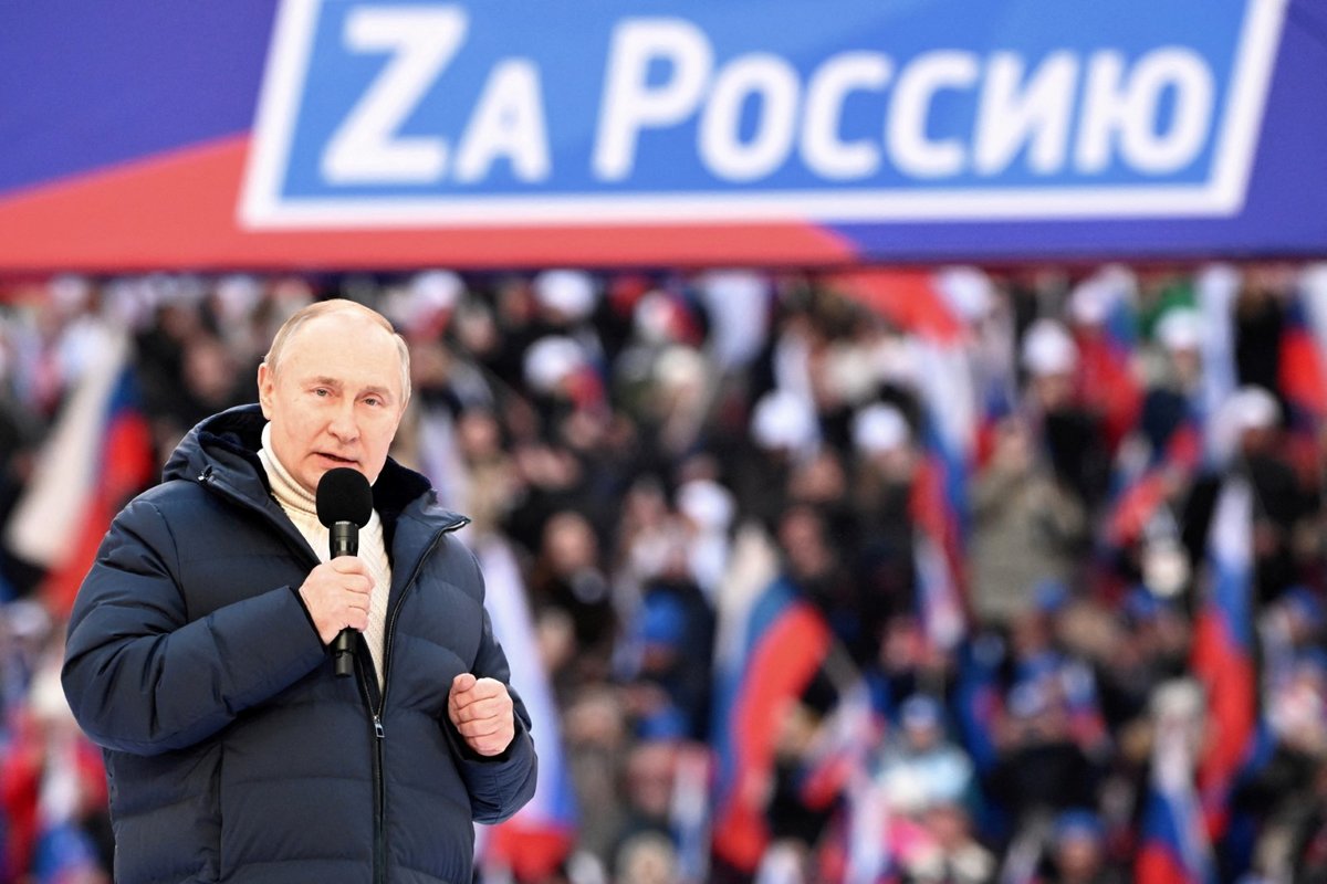 Stadion Lužniki: Vladimir Putin hovoří o Ukrajině a Krymu, 18. března.