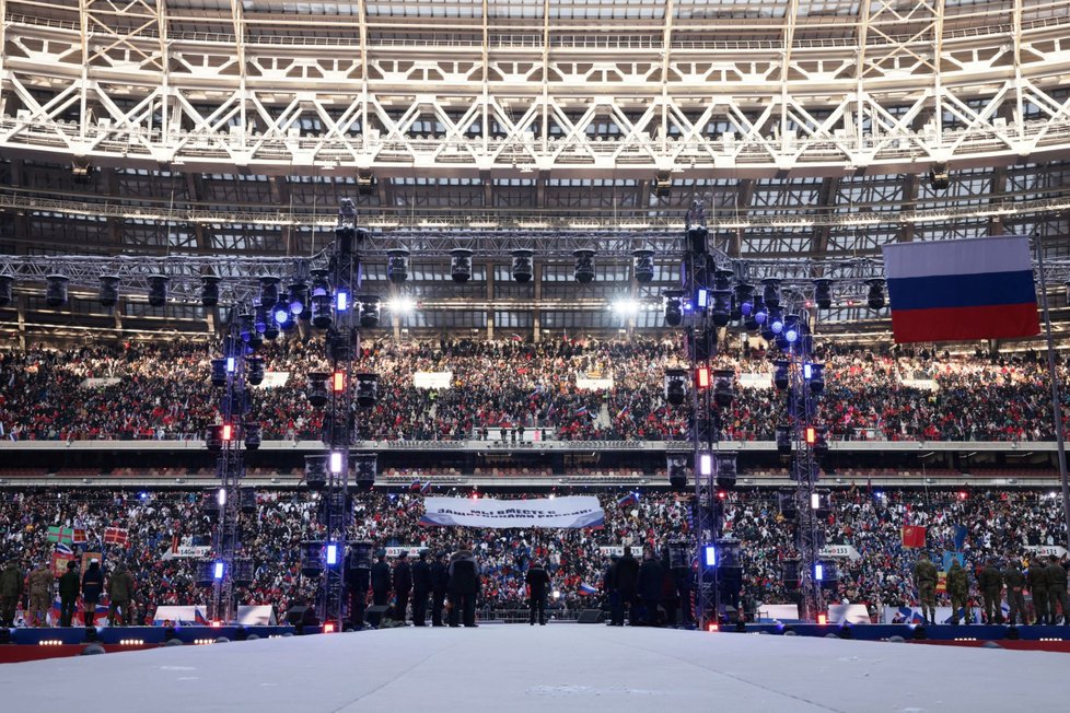 Prezident Vladimir Putin vystoupil na patriotické show na stadionu Lužniki (22. 2. 2023).