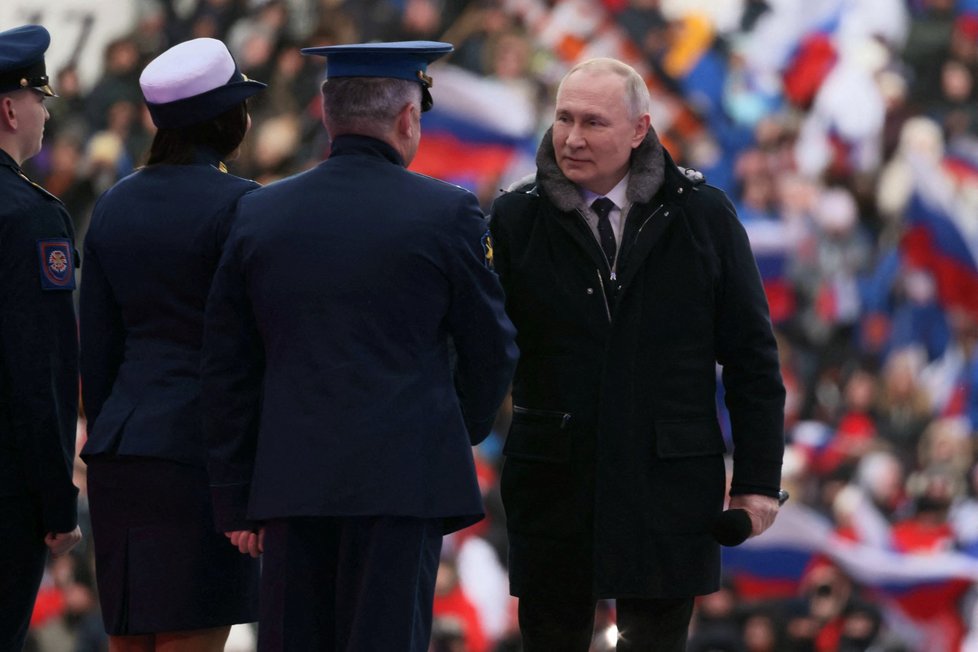 Prezident Vladimir Putin vystoupil na patriotické show na stadionu Lužniki