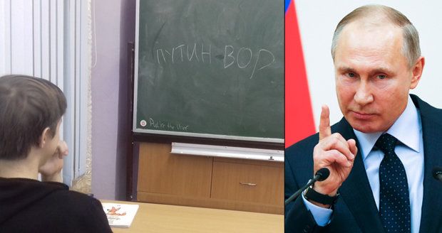 „Putin je zloděj!“ píší ruští žáci na tabule. Zuřící učitelka jim připomněla popravy