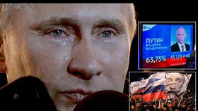 Vladimir Putin pláče dojetím: Ruské prezidentské volby vyhrál "o parník" a vrací se zpátky do Kremlu, na jeho počest pak vyrazily do ulic tisíce jeho věrných
