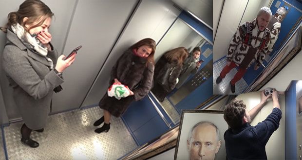 „Ty v*le.“ Na Rusy z výtahů vykoukl Putin, málem vyskočili z kůže. Vše zachytilo video