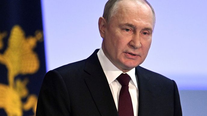 Ruský prezident Vladimir Putin při setkání s vedením ministerstva vnitra (2. 4. 2024).
