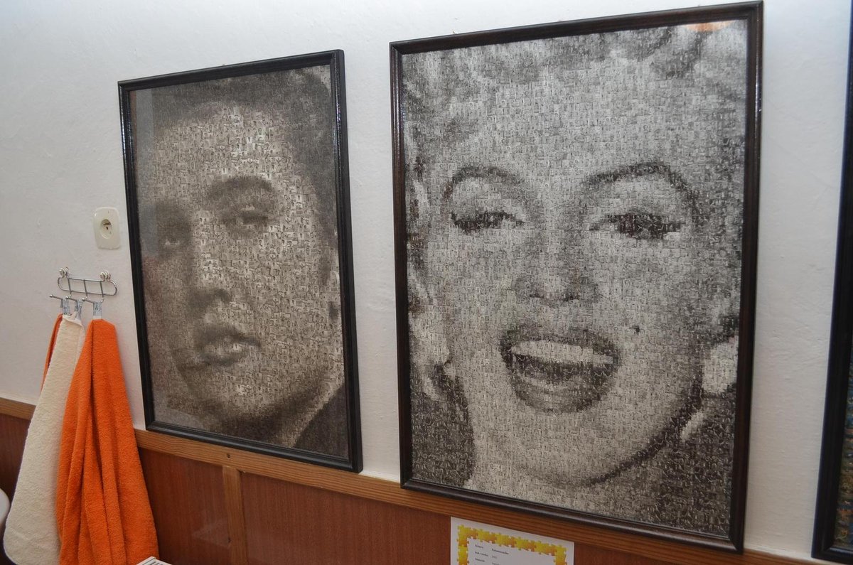 Elvis a Marylin  „Fotomozaiky jsou hodně náročné, protože máte pevně dané jen jejich rohy. Stalo se mi, že jsem celý večer hledala jediný dílek, abych ho umístila doprostřed fotografie Elvise Presleyho nebo Marylin Monroe, které se skládají z tisíce malinkých foteček. Je na to potřeba lupa,“ popsala Anna Počarovská.