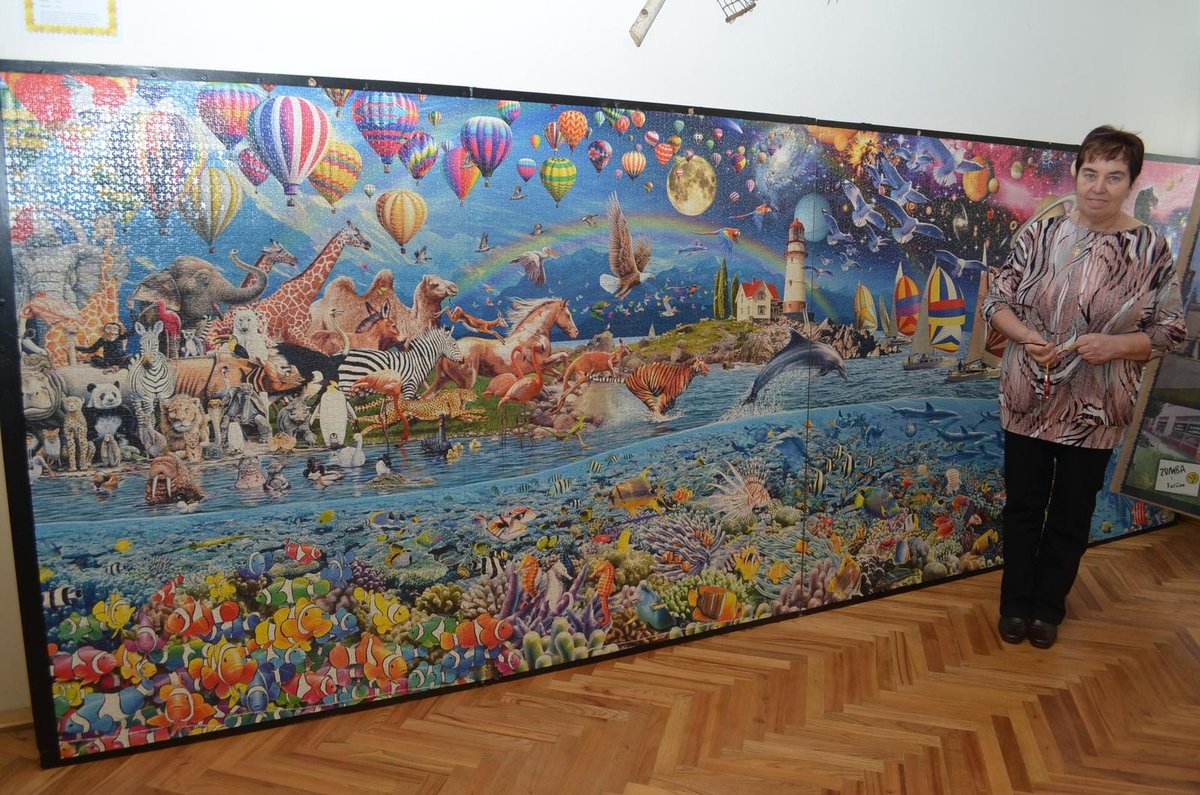 Pestrý Život byl největší na světě  Anna Počarovská stojí u puzzle Život, které v roce 2008 složila z 24 tisíc dílků. Pestrobarevný a různorodý Život byl ještě před třemi lety největším puzzle na světě.