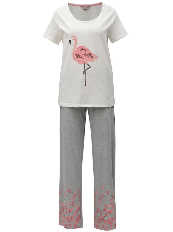 Krémovo-šedé dvoudílné pyžamo s motivem plameňáka Dorothy Perkins, prodává: zoot.cz, 449 Kč