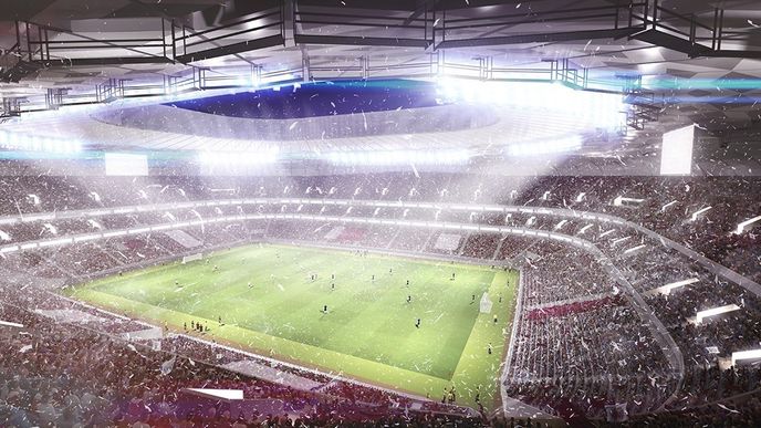 Vizualizace stadionu Qatar Foundation Stadium v Rajánu, známého také jako Education City Stadium