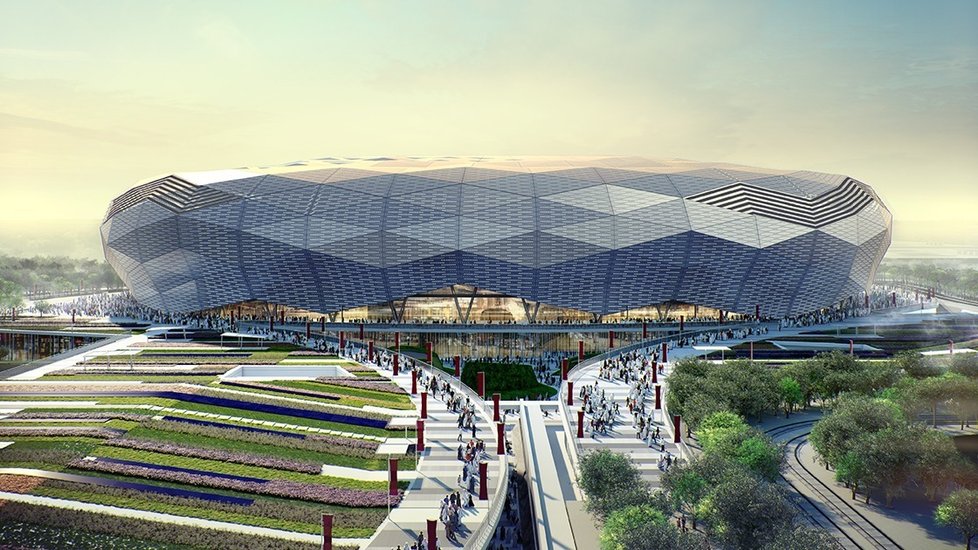 Vizualizace stadionu Qatar Foundation Stadium v Rajánu, známého také jako Education City Stadium