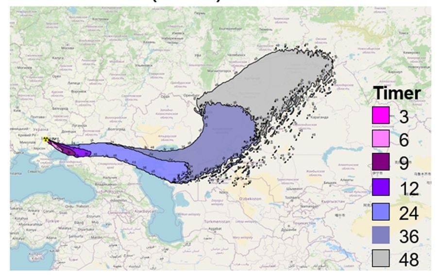 Ukrajinský Energoatom uveřejnil výpočet chování radioaktivního mraku v případě poškození jaderné elektrárny v Záporoží, kterou poškodilo ruské ostřelování v noci 4. března 2022.