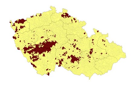 Mapa rizikových oblastí v ČR ve vztahu k radonu.