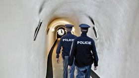 Policisté poté, co vylomili vstupní dveře, vstoupili do vily vchodovým tunelem.