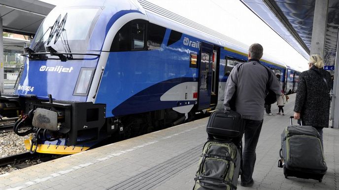 Railjet Českých drah na vídeňském Hlavním nádraží