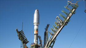 Ruská kosmická loď Sojuz MS-09 na kosmodromu Bajkonur v Kazachstánu (4. 6. 2018).