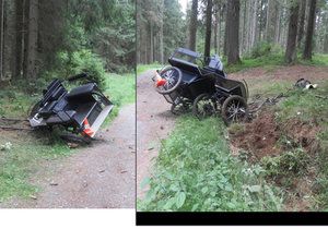 Nehoda kočáru u rakouských hranic si vyžádala dva těžce zraněné.