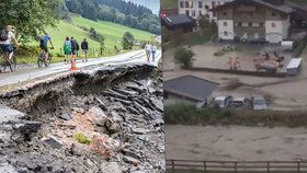 Oblast Saalbachu - Hinterglemmu v Rakousku zasáhly bouřky a přívalové deště. Způsobily bleskové povodně.