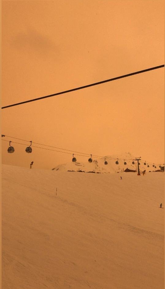 Písek ze Sahary v rakouské lyžařské oblasti Serfaus Fiss Ladis (15.3.2022)