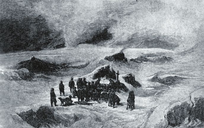 Křížův pohřeb na Wilczkově ostrově, jak jej zychytil Julius Payer.