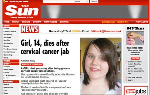 Natalie (14) zemřela po očkování proti rakovině děložního čípku