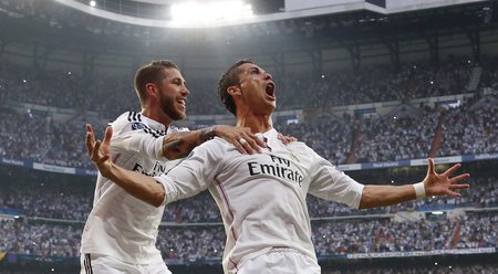 Dvě hvězdy Realu Madrid Sergio Ramos a Cristiano Ronaldo
