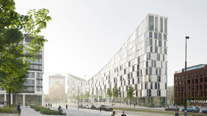 Vítězný návrh studia Chybik+Kristof Architects & Urban Designers pro bytový dům na stanicí metra Invalidovna