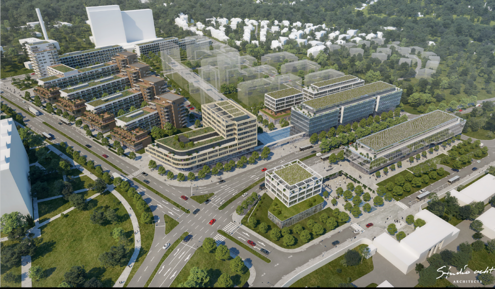 Pohled na plánovanou výstavbu ze směru od Thomayerovy nemocnice